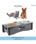 Ahşap Kedi Mama Kabı Standı Premium Boyalı Paslanmaz Çelik Kaseli Balıklı Model